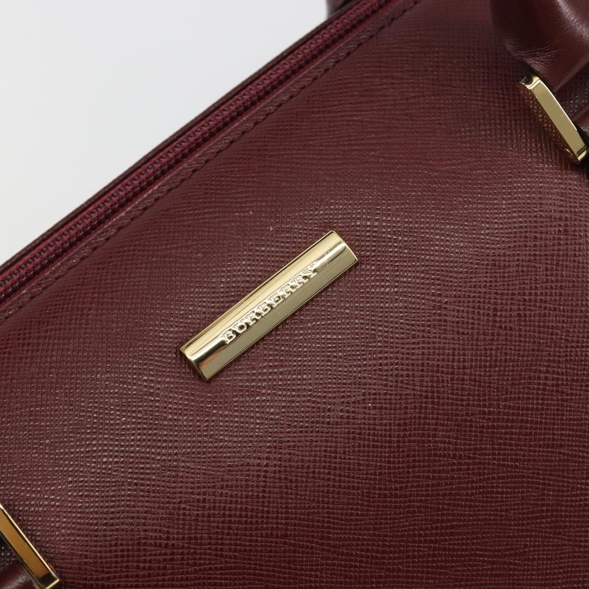 BURBERRY Hand Bag Leather Bordeaux Gold Tone Auth ep15263