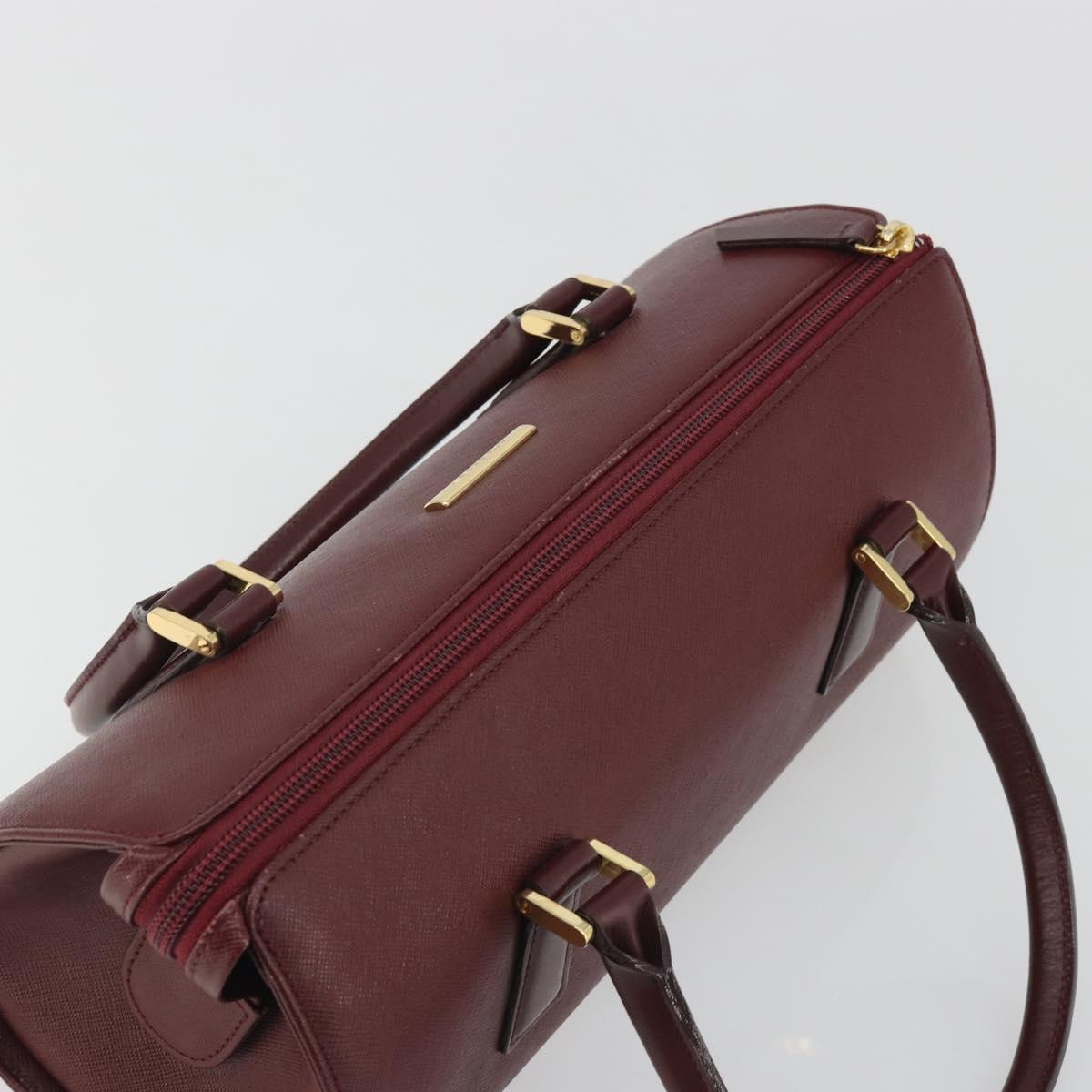 BURBERRY Hand Bag Leather Bordeaux Gold Tone Auth ep15263