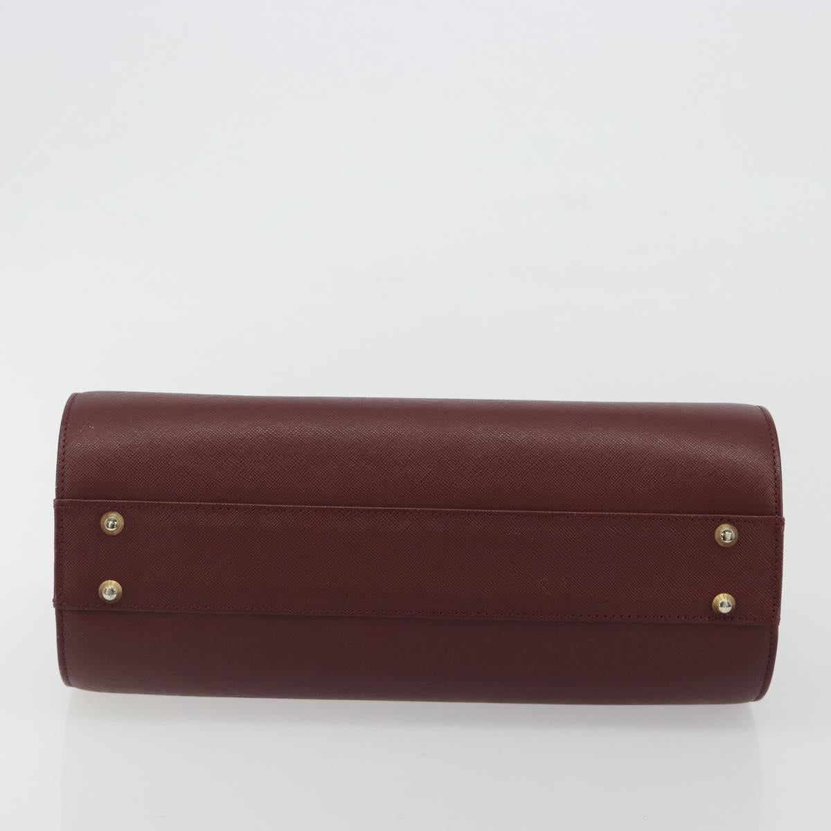 BURBERRY Hand Bag Leather Bordeaux Gold Tone Auth ep15263