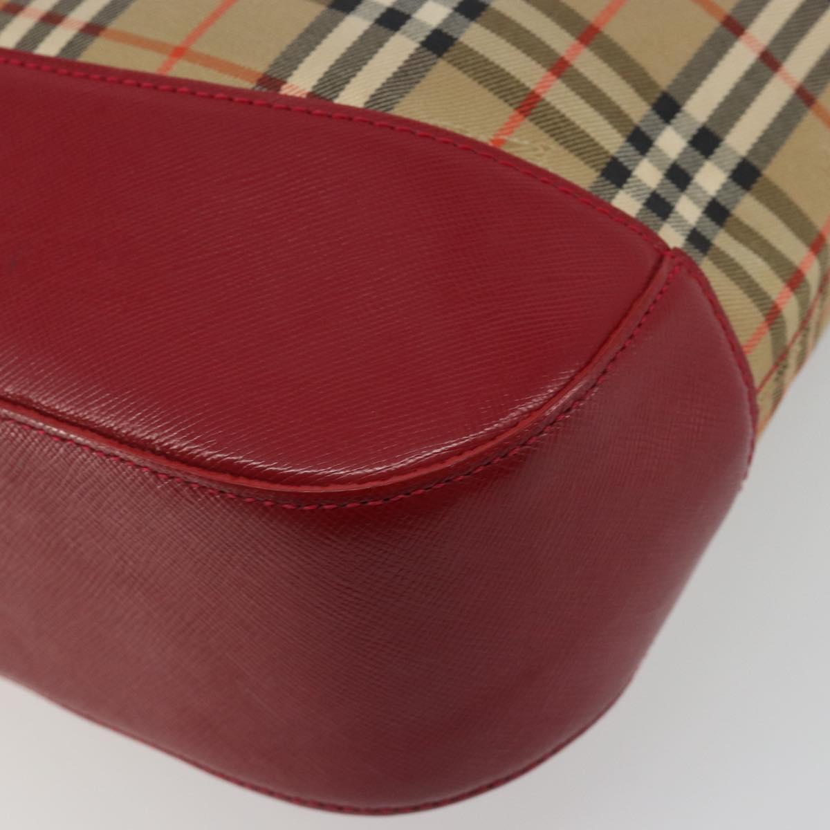 BURBERRY Nova Check Hand Bag Canvas Beige Red Auth ep15265