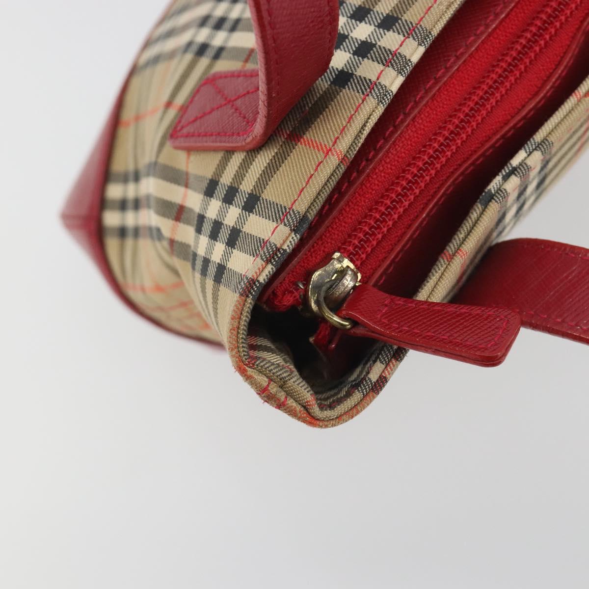 BURBERRY Nova Check Hand Bag Canvas Beige Red Auth ep15265