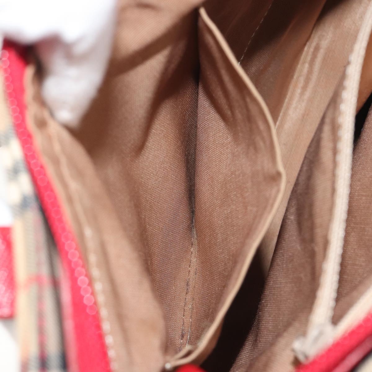 BURBERRY Nova Check Hand Bag Canvas Beige Red Auth ep15265