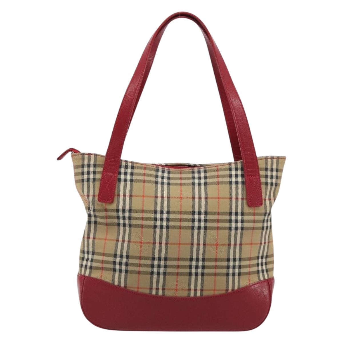 BURBERRY Nova Check Hand Bag Canvas Beige Red Auth ep15265