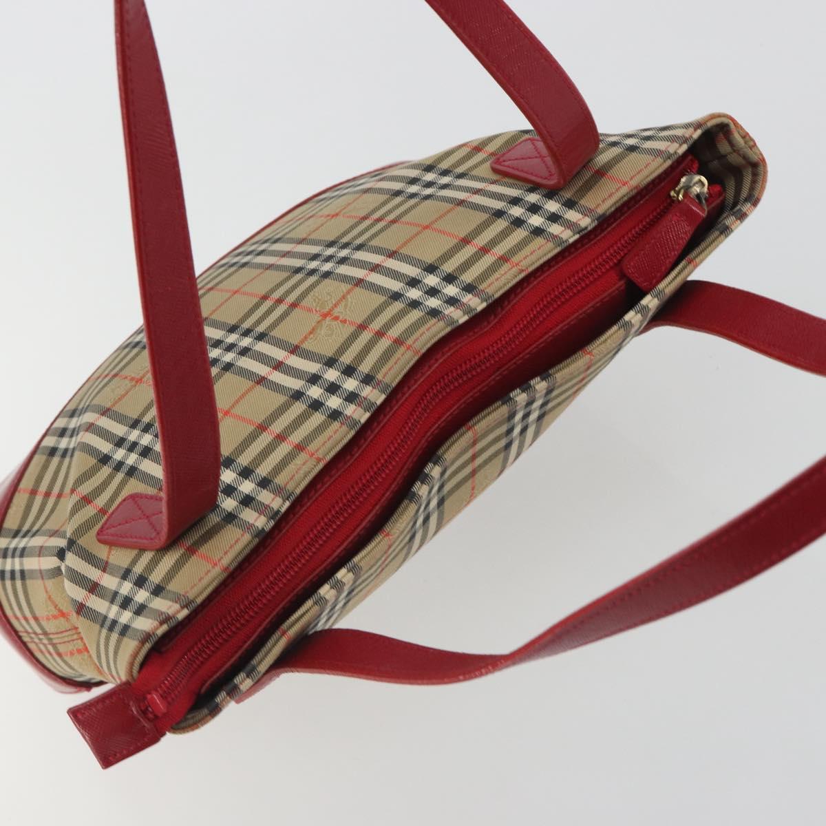 BURBERRY Nova Check Hand Bag Canvas Beige Red Auth ep15265