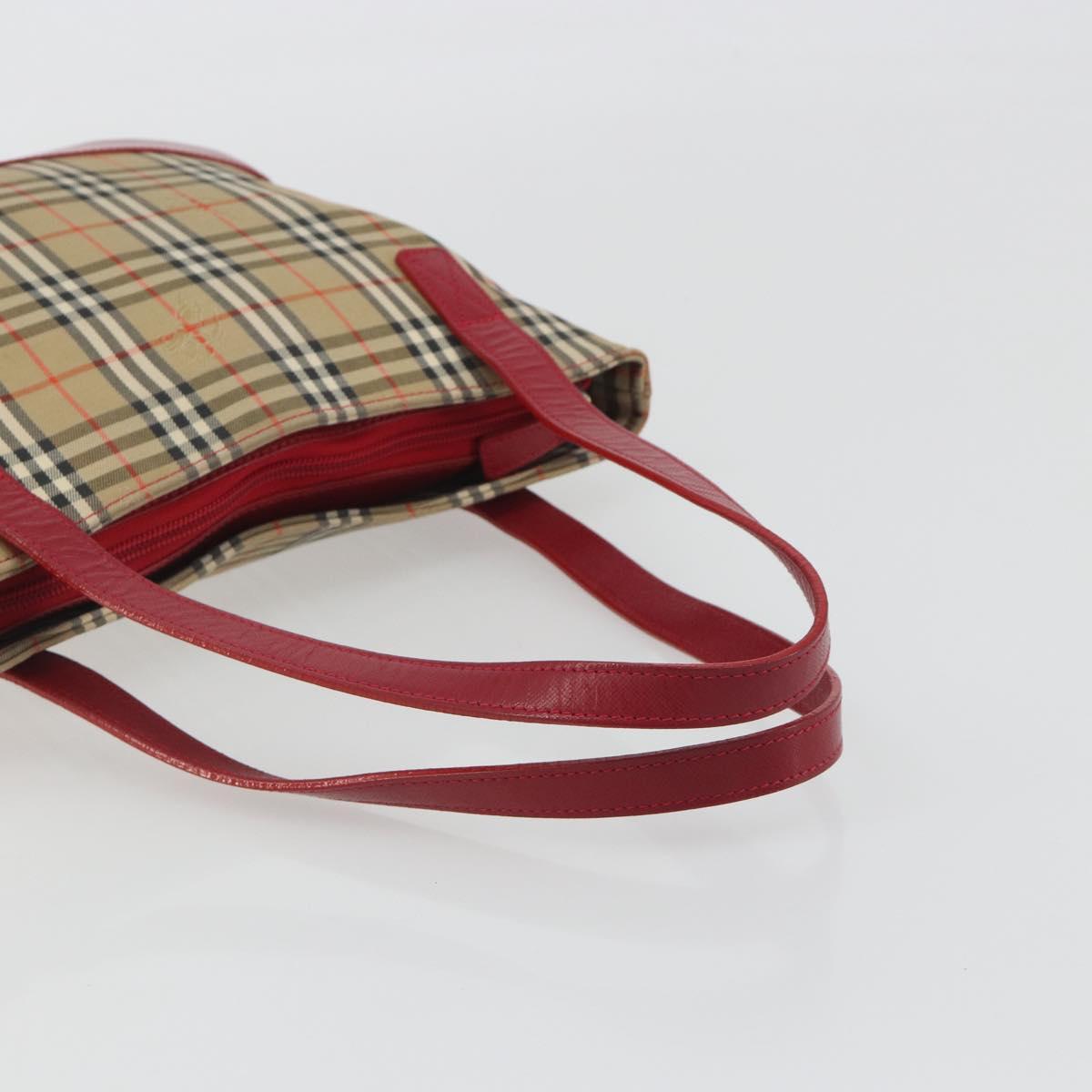 BURBERRY Nova Check Hand Bag Canvas Beige Red Auth ep15265