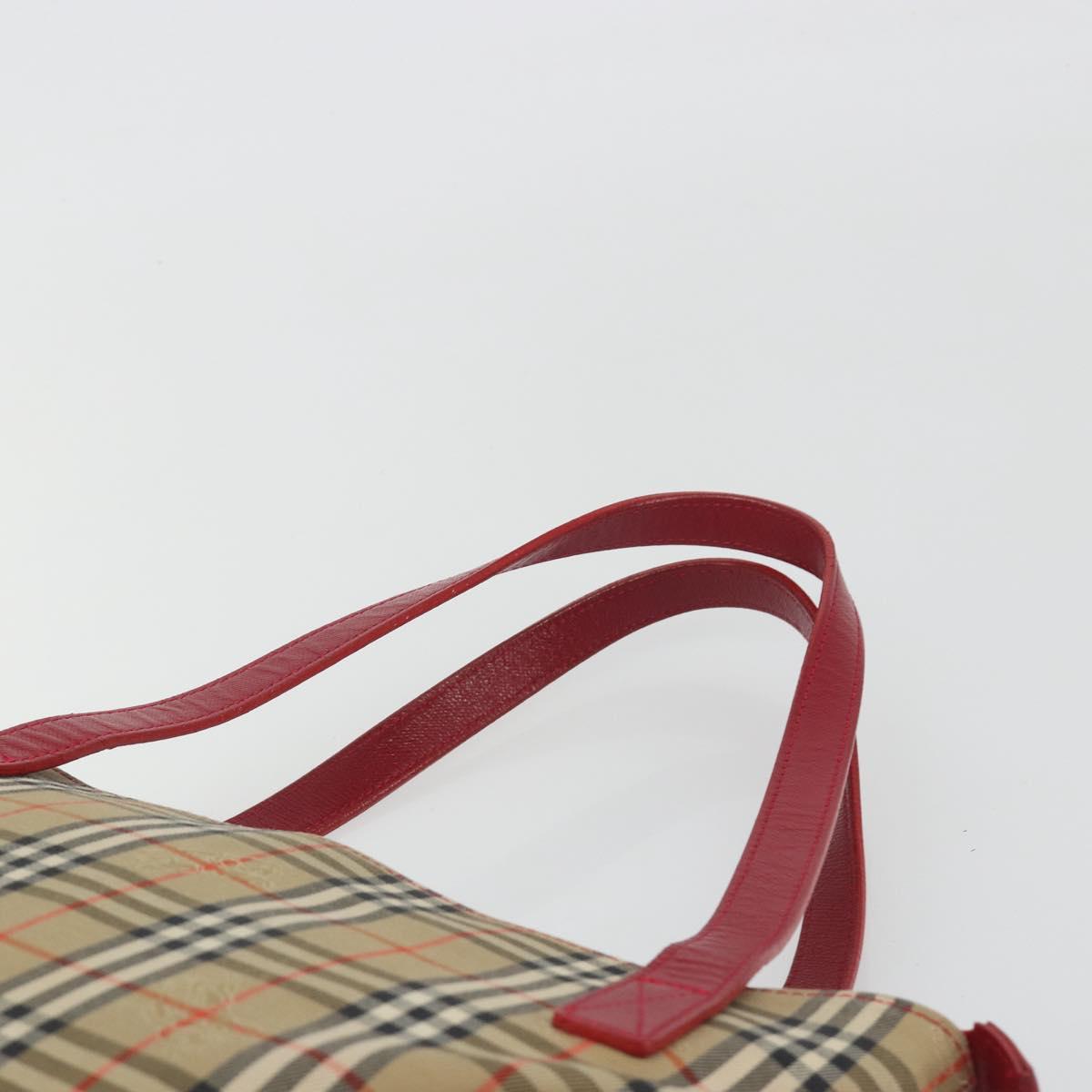BURBERRY Nova Check Hand Bag Canvas Beige Red Auth ep15265
