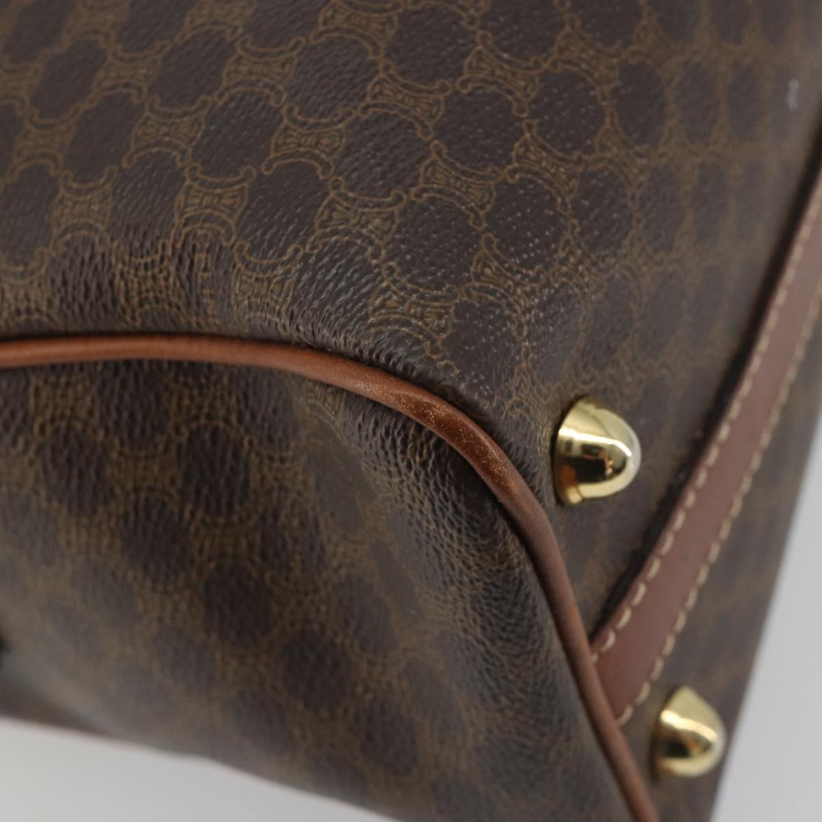 CELINE Macadam Hand Bag PVC Leather Brown Gold Tone Auth ep15266