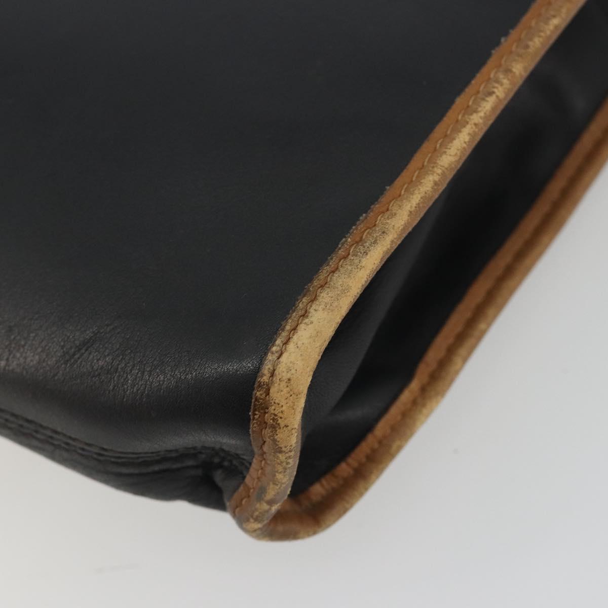 CELINE Clutch Bag Leather Black Gold Tone Auth ep15267