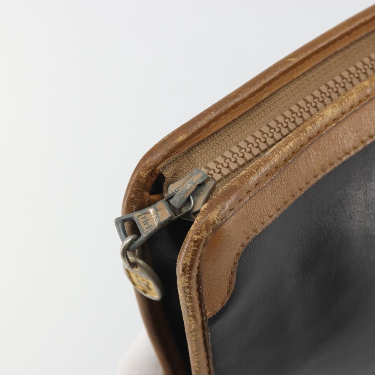 CELINE Clutch Bag Leather Black Gold Tone Auth ep15267
