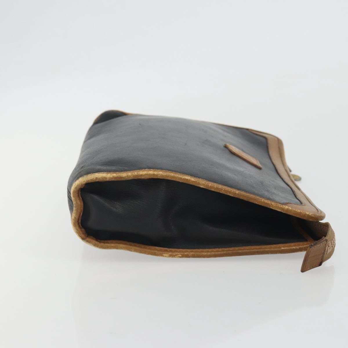 CELINE Clutch Bag Leather Black Gold Tone Auth ep15267