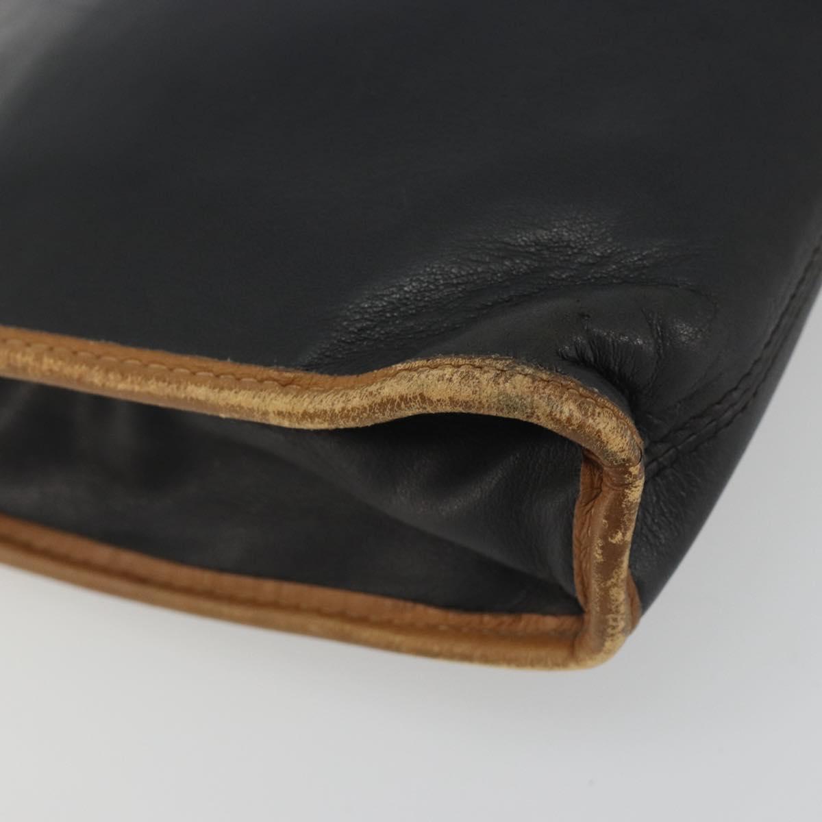 CELINE Clutch Bag Leather Black Gold Tone Auth ep15267