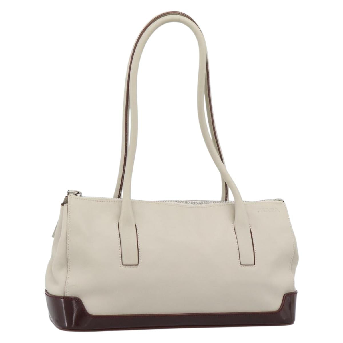 PRADA Hand Bag Leather White Silver Auth ep15268