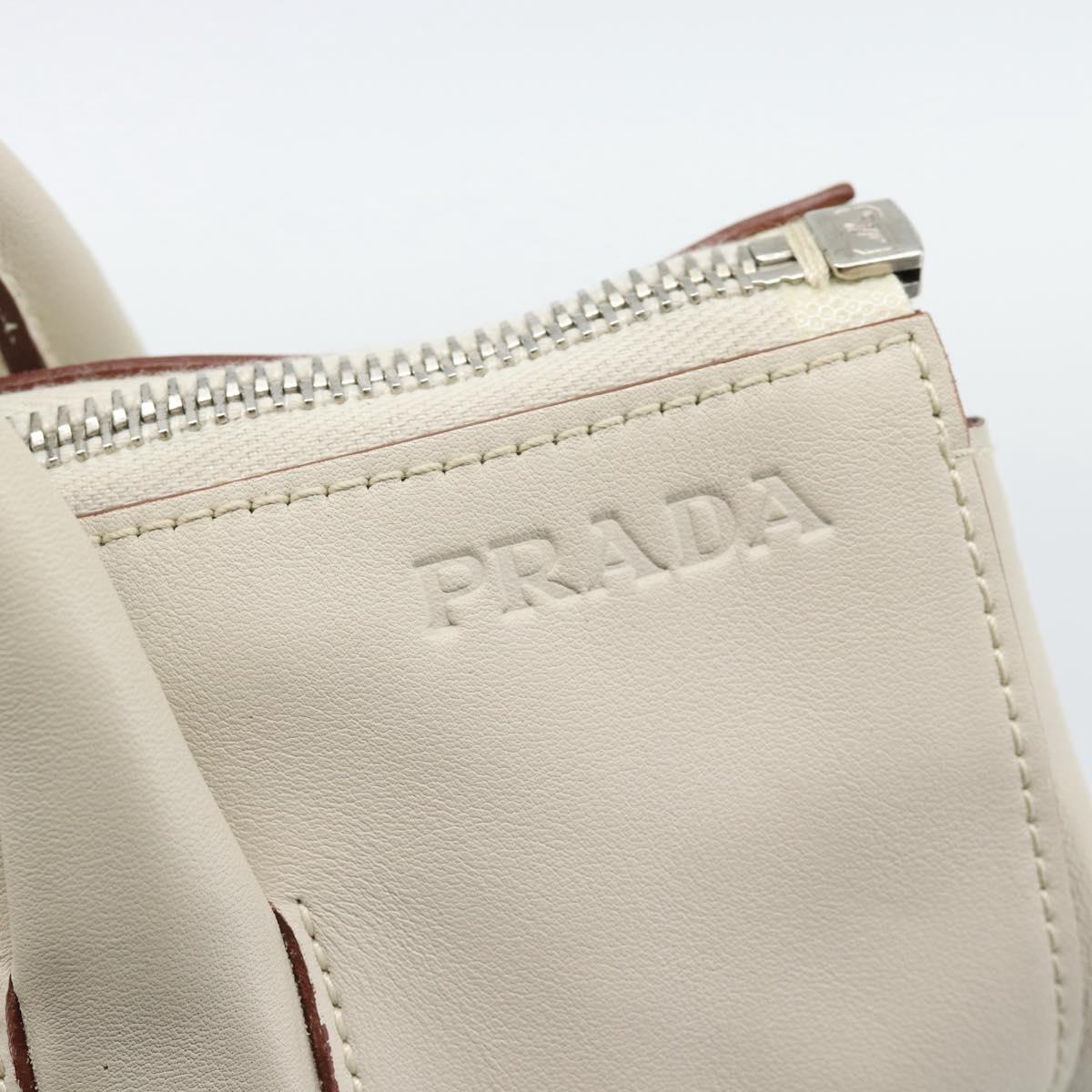 PRADA Hand Bag Leather White Silver Auth ep15268