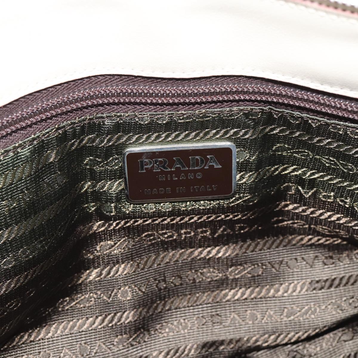 PRADA Hand Bag Leather White Silver Auth ep15268