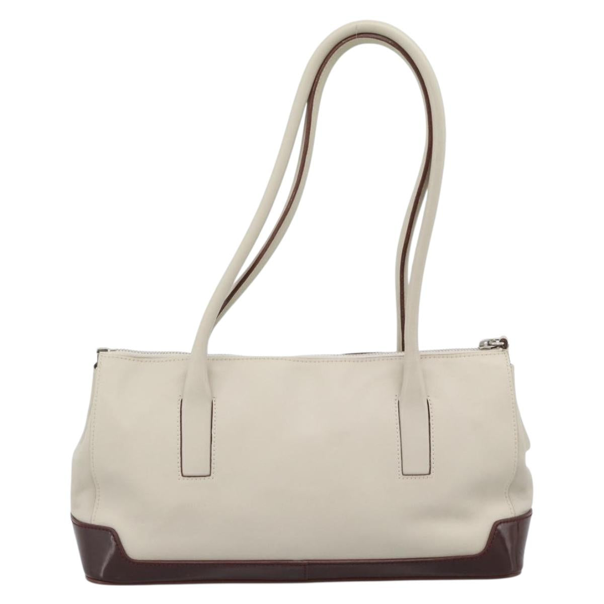 PRADA Hand Bag Leather White Silver Auth ep15268