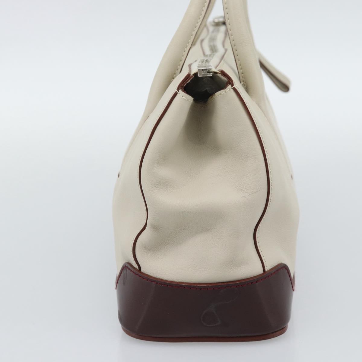 PRADA Hand Bag Leather White Silver Auth ep15268