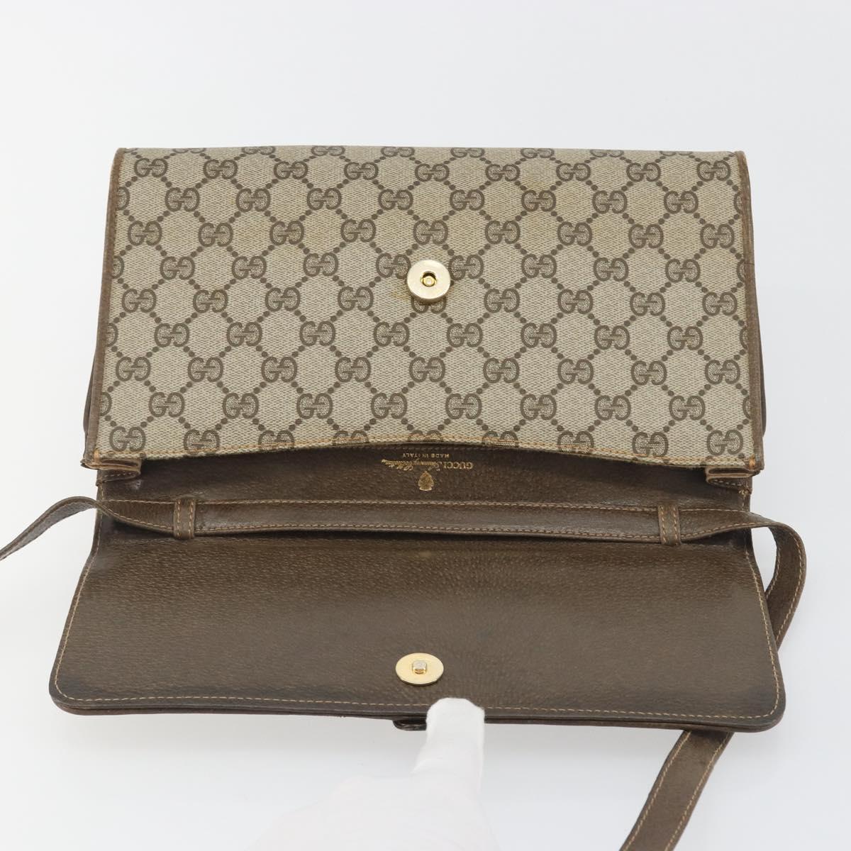 GUCCI GG Supreme Shoulder Bag PVC Leather Beige Gold Tone Auth ep15270