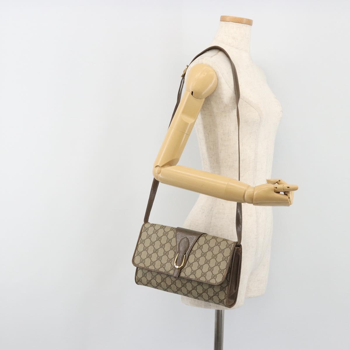 GUCCI GG Supreme Shoulder Bag PVC Leather Beige Gold Tone Auth ep15270