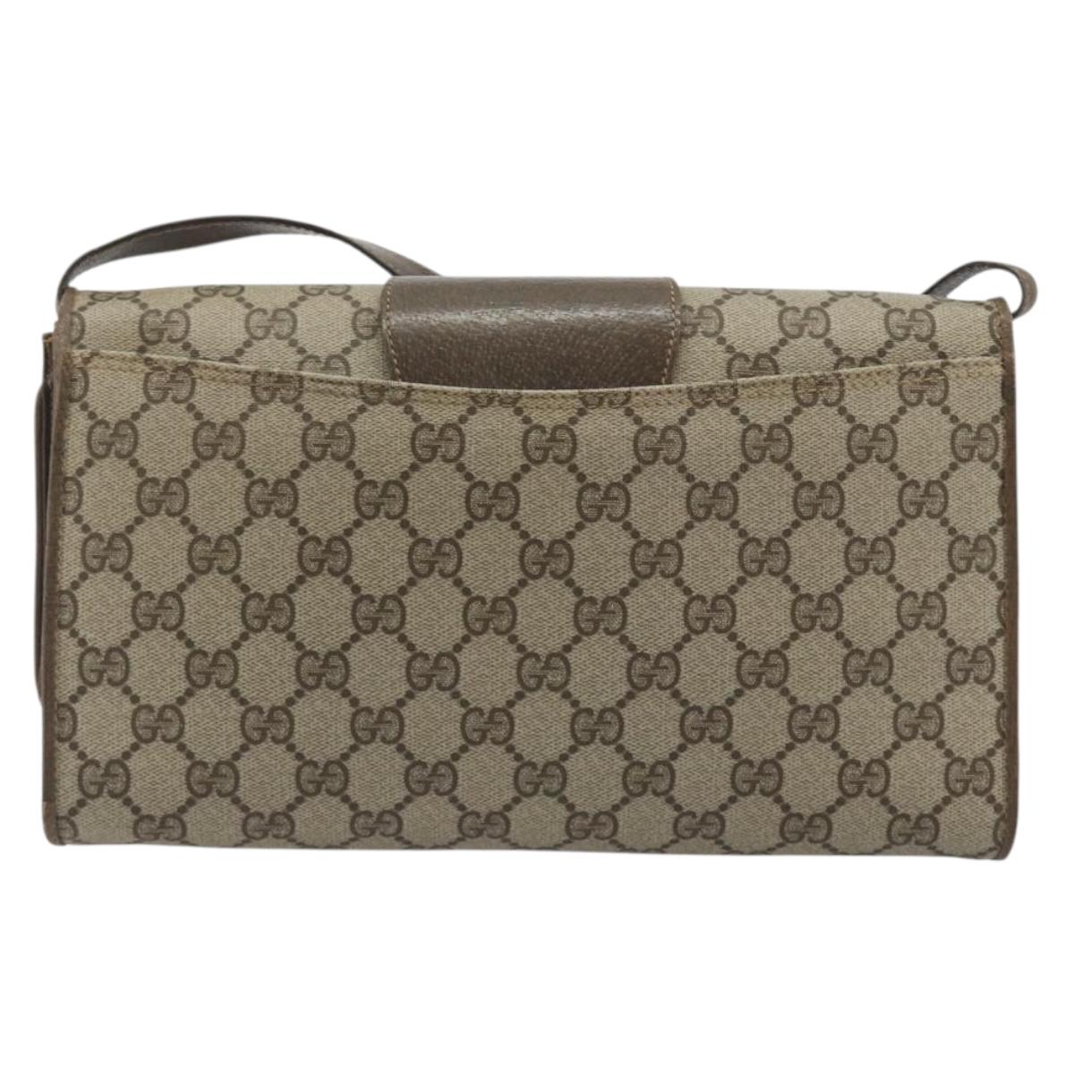 GUCCI GG Supreme Shoulder Bag PVC Leather Beige Gold Tone Auth ep15270