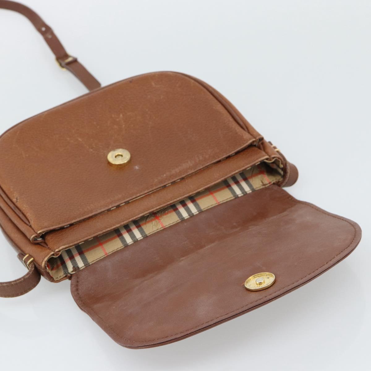 Burberrys Shoulder Bag Leather Brown Gold Tone Auth ep15272
