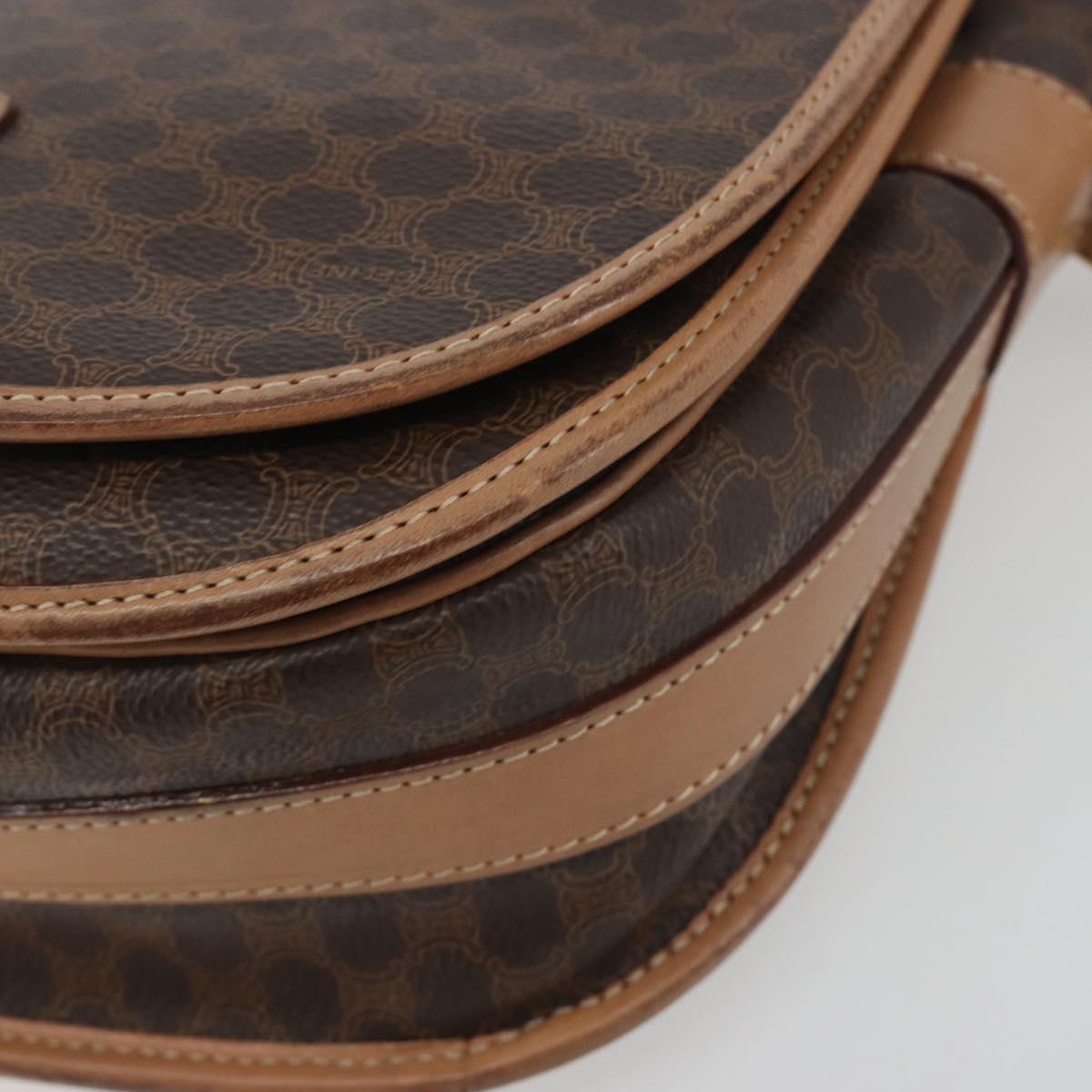 CELINE Macadam Shoulder Bag PVC Leather Brown Gold Tone Auth ep15274