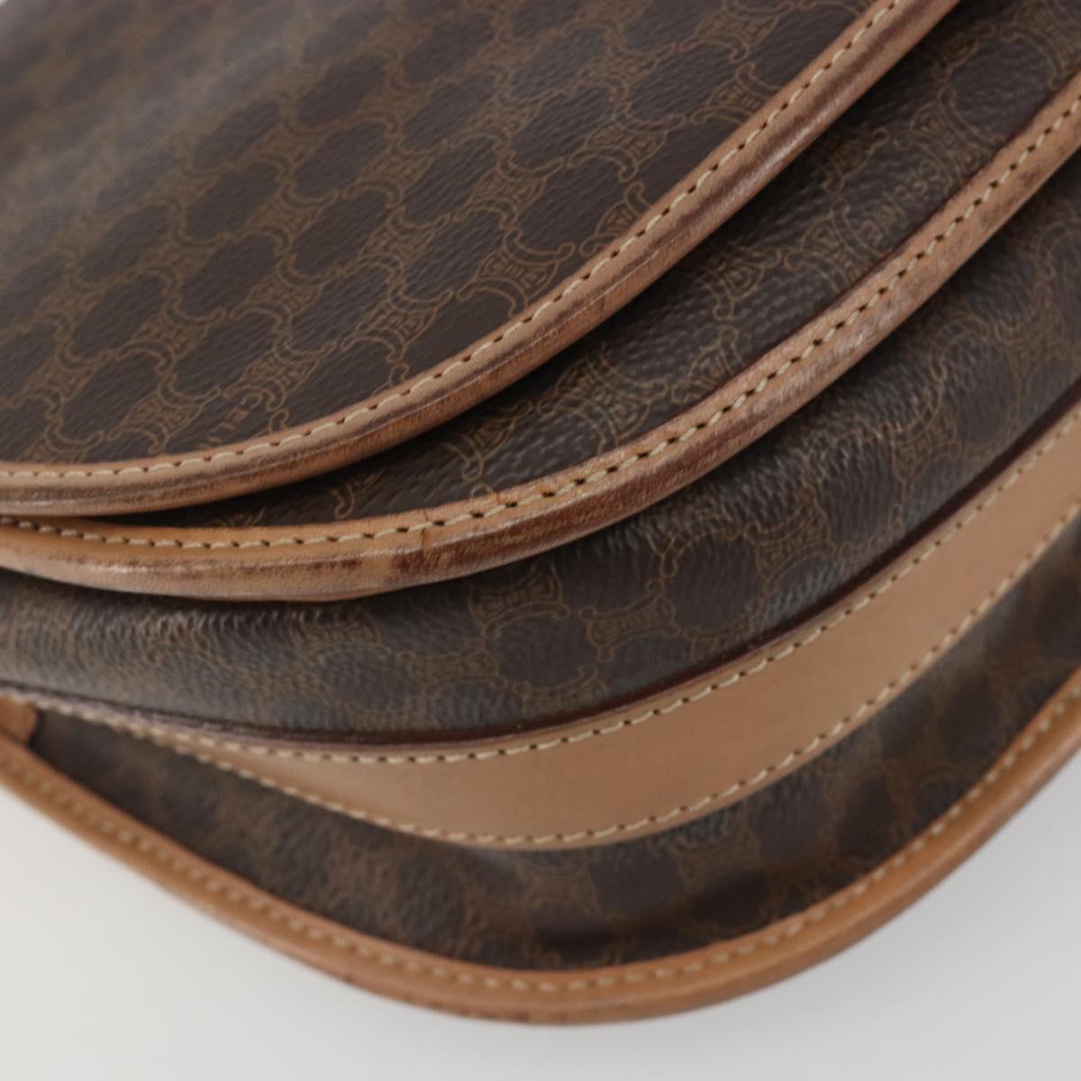 CELINE Macadam Shoulder Bag PVC Leather Brown Gold Tone Auth ep15274