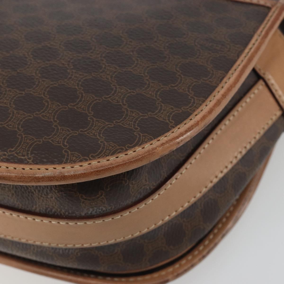CELINE Macadam Shoulder Bag PVC Leather Brown Gold Tone Auth ep15274