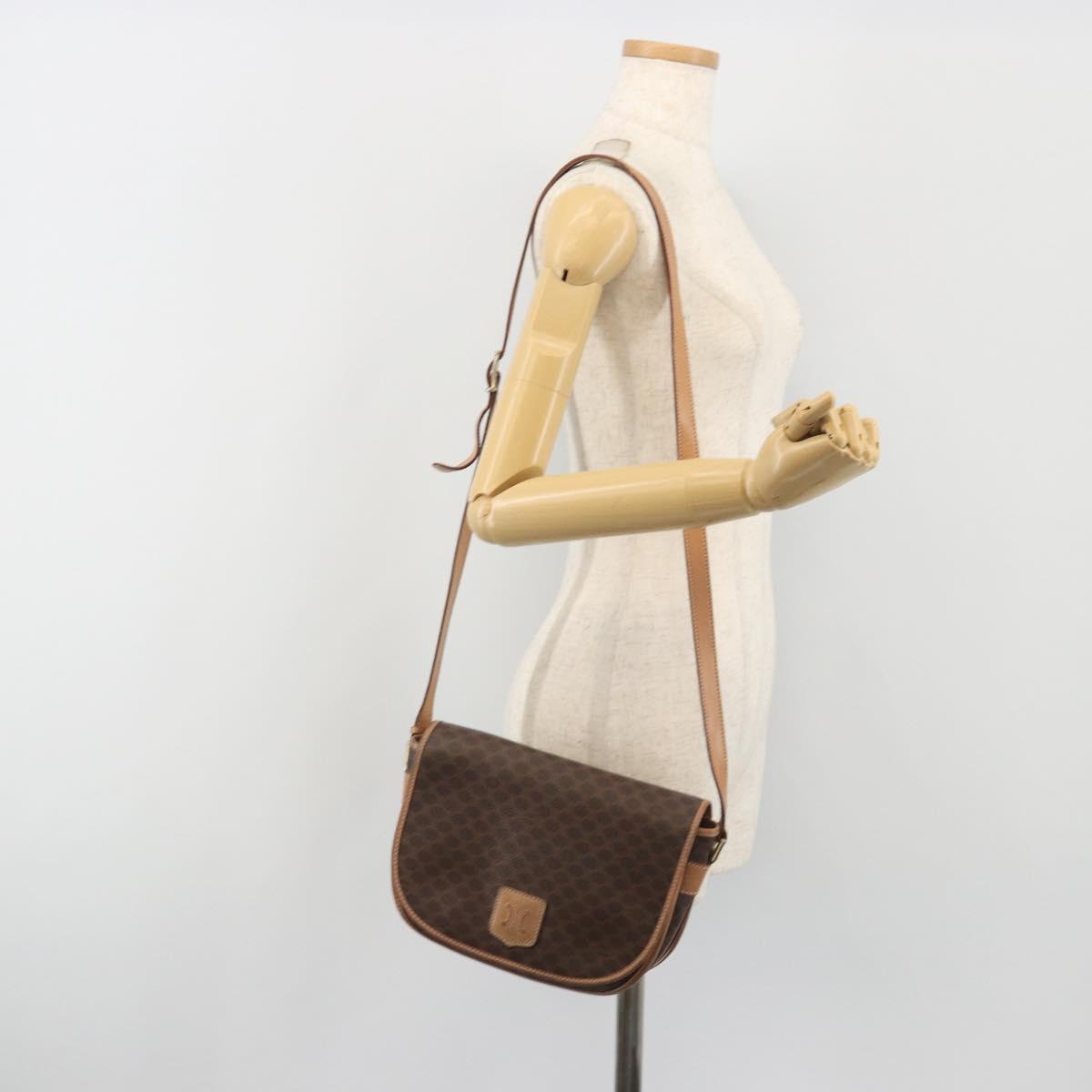 CELINE Macadam Shoulder Bag PVC Leather Brown Gold Tone Auth ep15274