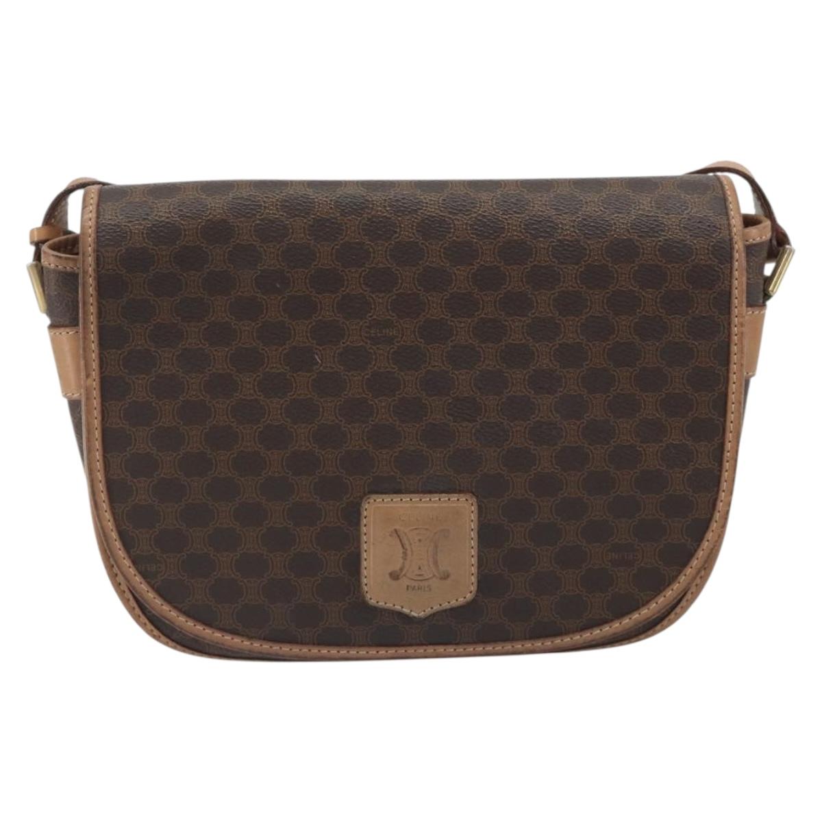 CELINE Macadam Shoulder Bag PVC Leather Brown Gold Tone Auth ep15274
