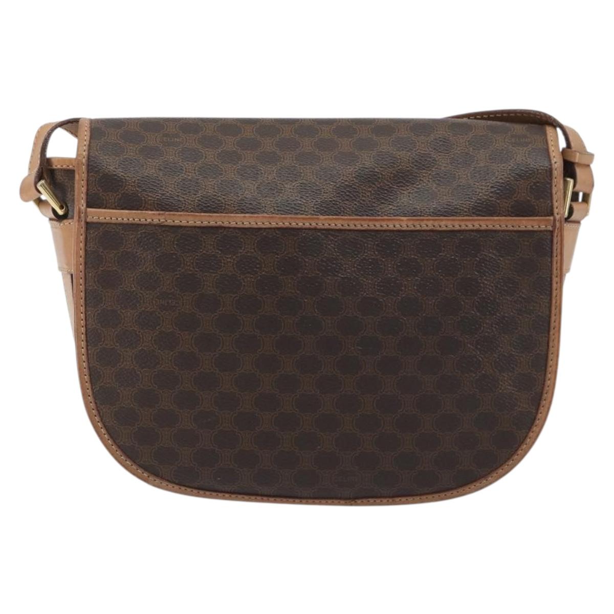 CELINE Macadam Shoulder Bag PVC Leather Brown Gold Tone Auth ep15274