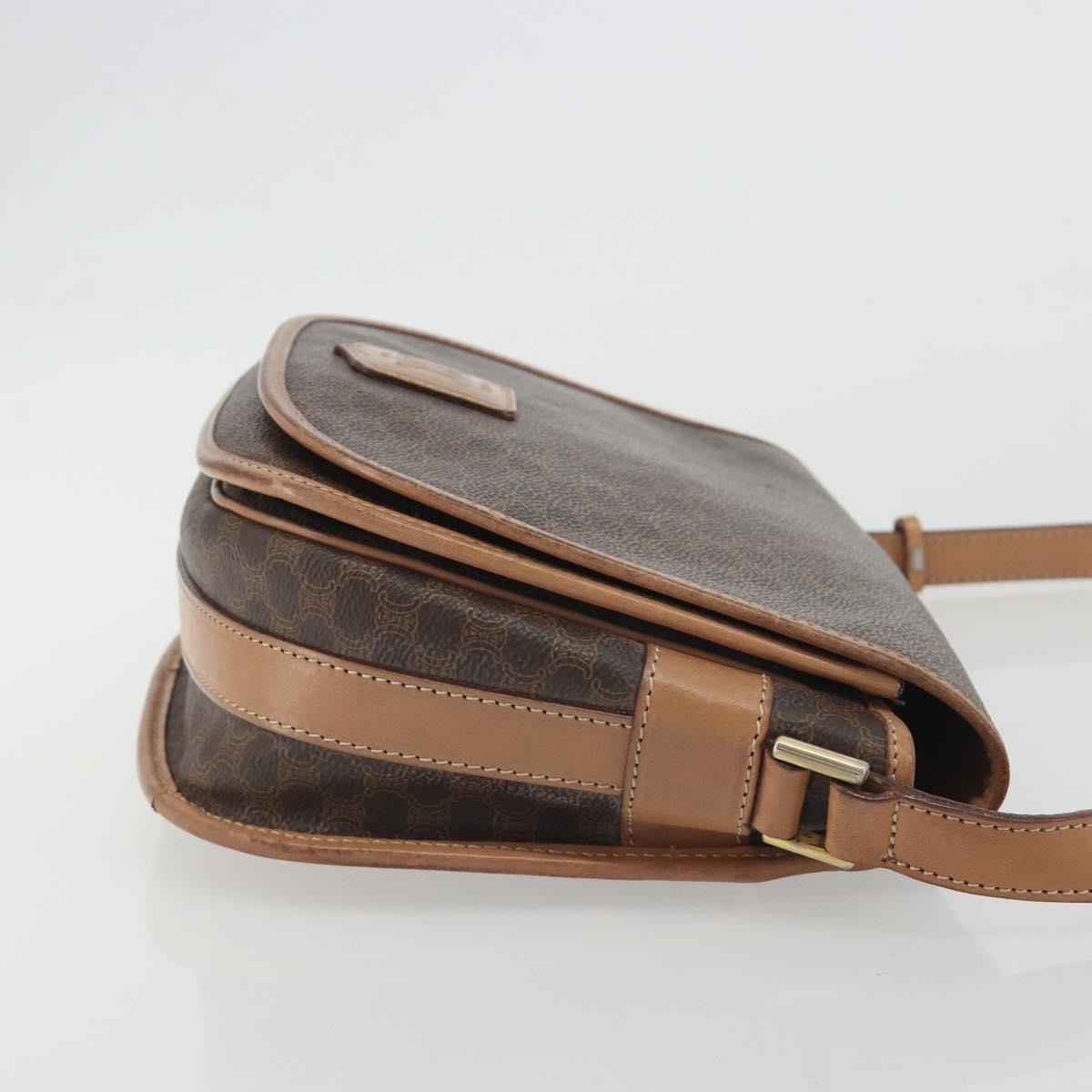 CELINE Macadam Shoulder Bag PVC Leather Brown Gold Tone Auth ep15274