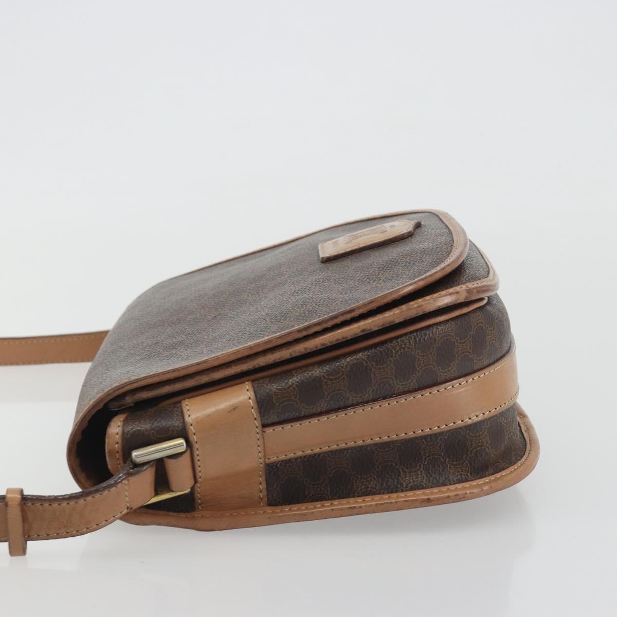 CELINE Macadam Shoulder Bag PVC Leather Brown Gold Tone Auth ep15274