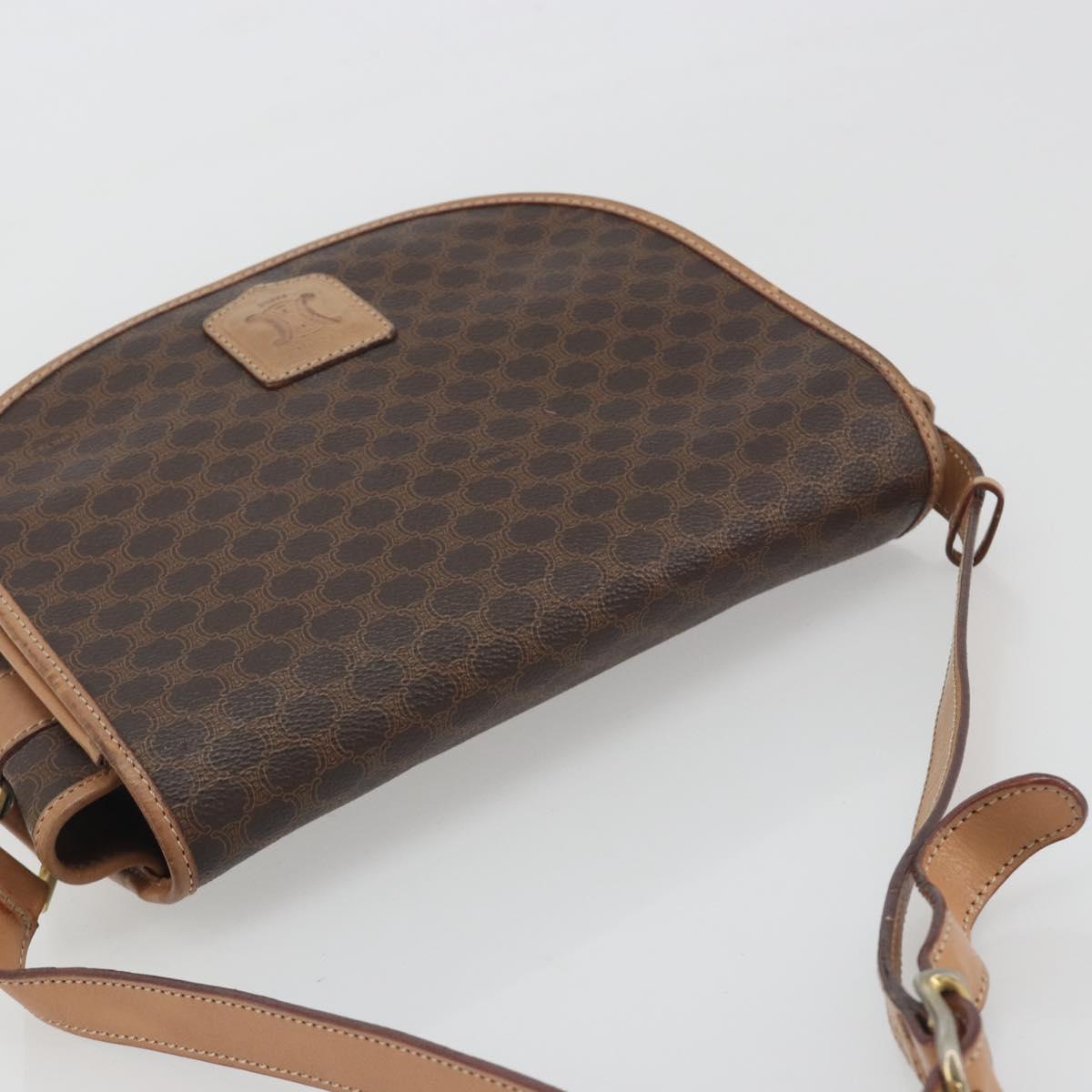 CELINE Macadam Shoulder Bag PVC Leather Brown Gold Tone Auth ep15274