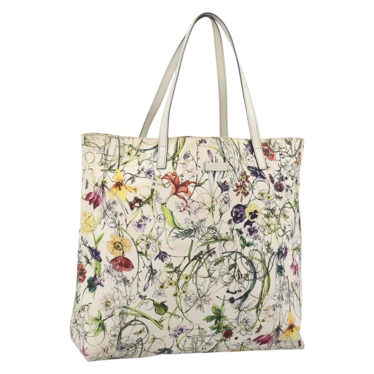 GUCCI Flora Tote Bag Canvas White Multicolor 295252 Auth ep15276