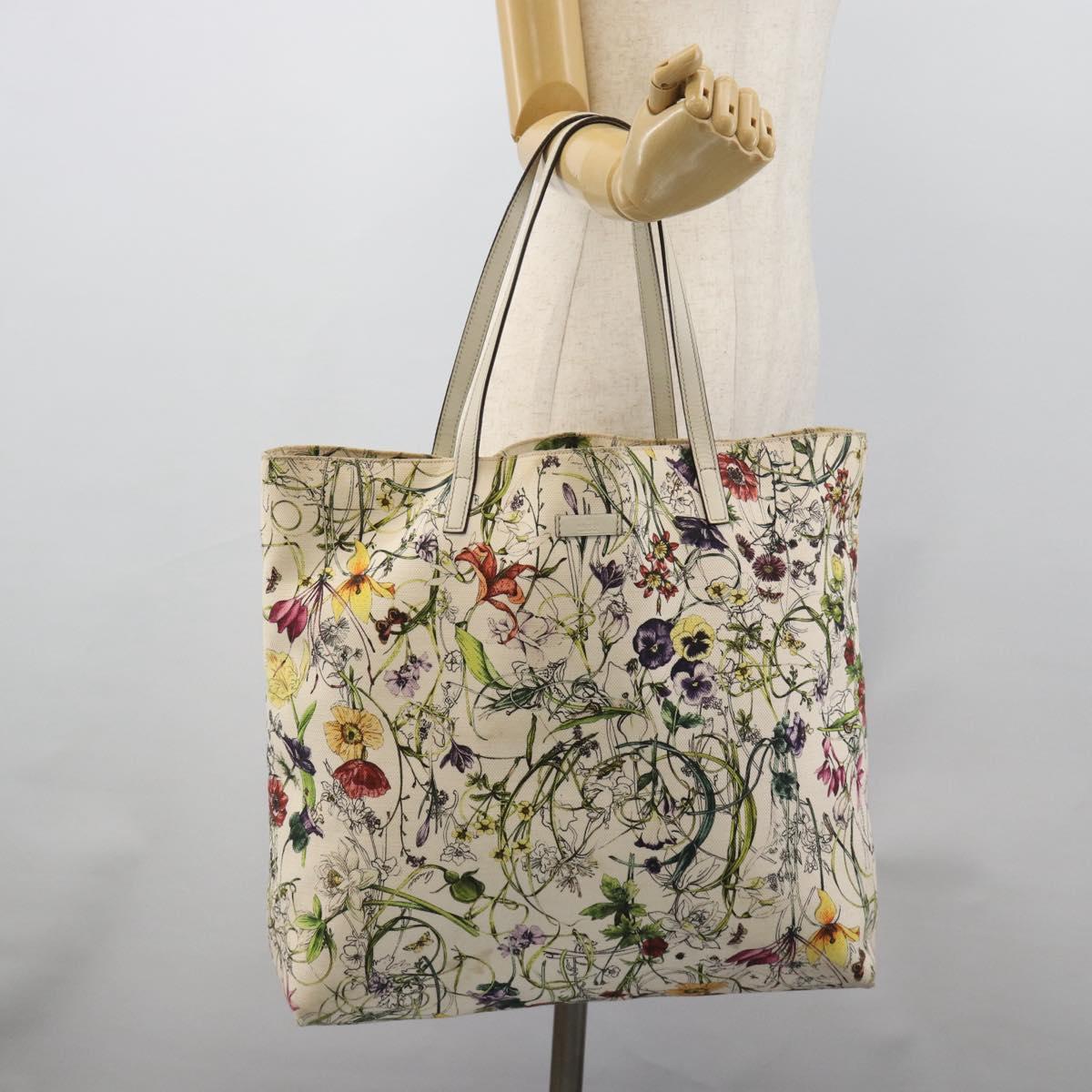 GUCCI Flora Tote Bag Canvas White Multicolor 295252 Auth ep15276