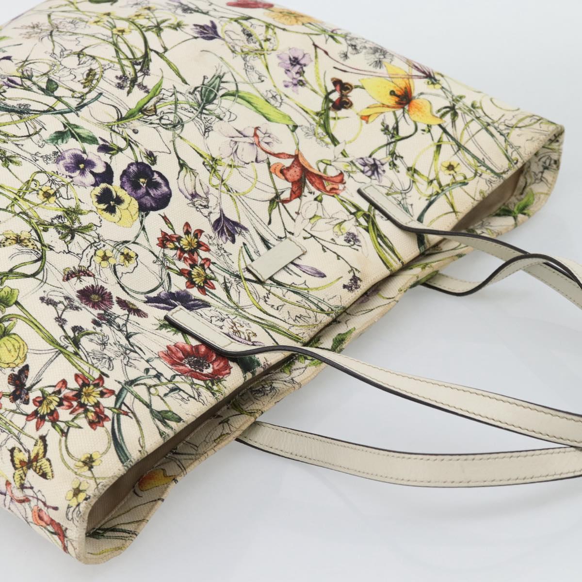 GUCCI Flora Tote Bag Canvas White Multicolor 295252 Auth ep15276