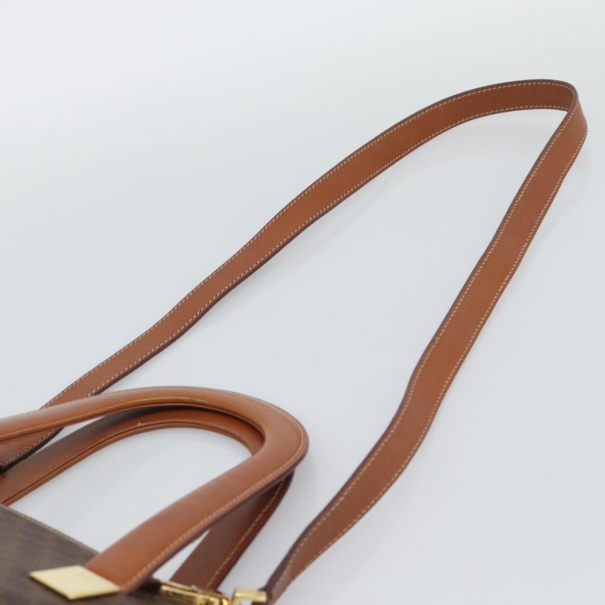 CELINE Macadam Hand Bag PVC Leather 2way Brown Gold Tone Auth ep15277