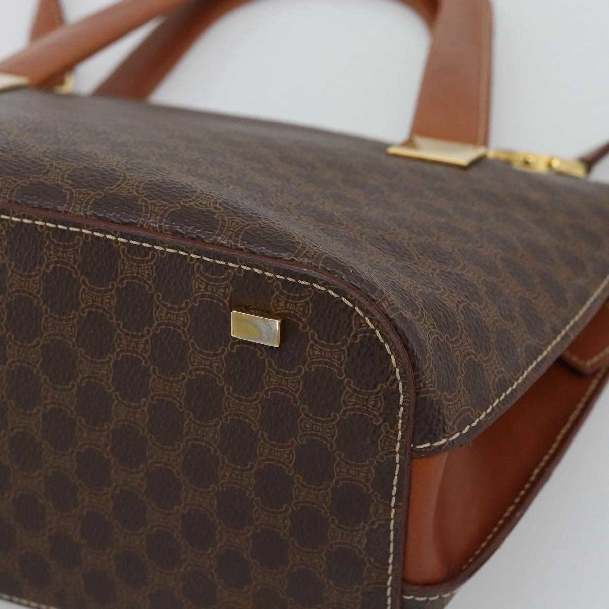 CELINE Macadam Hand Bag PVC Leather 2way Brown Gold Tone Auth ep15277