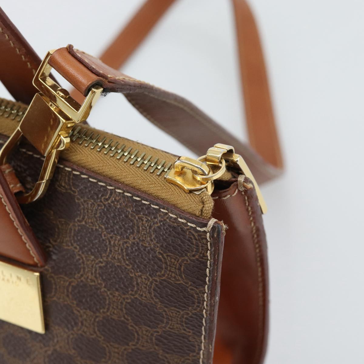CELINE Macadam Hand Bag PVC Leather 2way Brown Gold Tone Auth ep15277