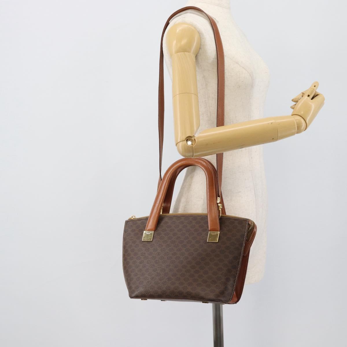 CELINE Macadam Hand Bag PVC Leather 2way Brown Gold Tone Auth ep15277