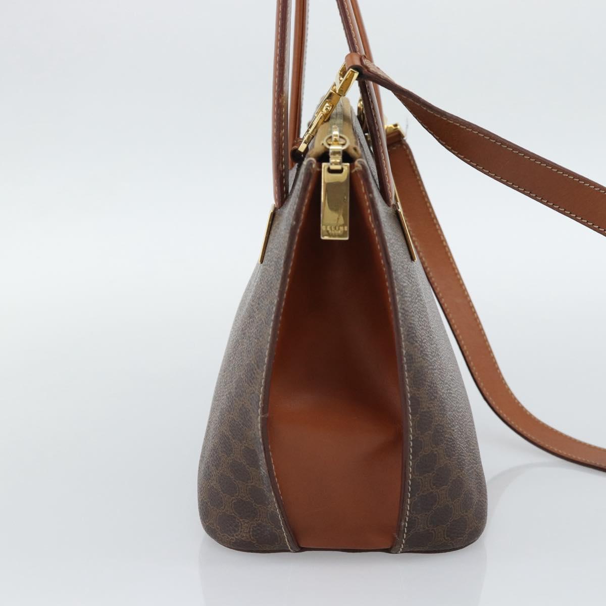 CELINE Macadam Hand Bag PVC Leather 2way Brown Gold Tone Auth ep15277