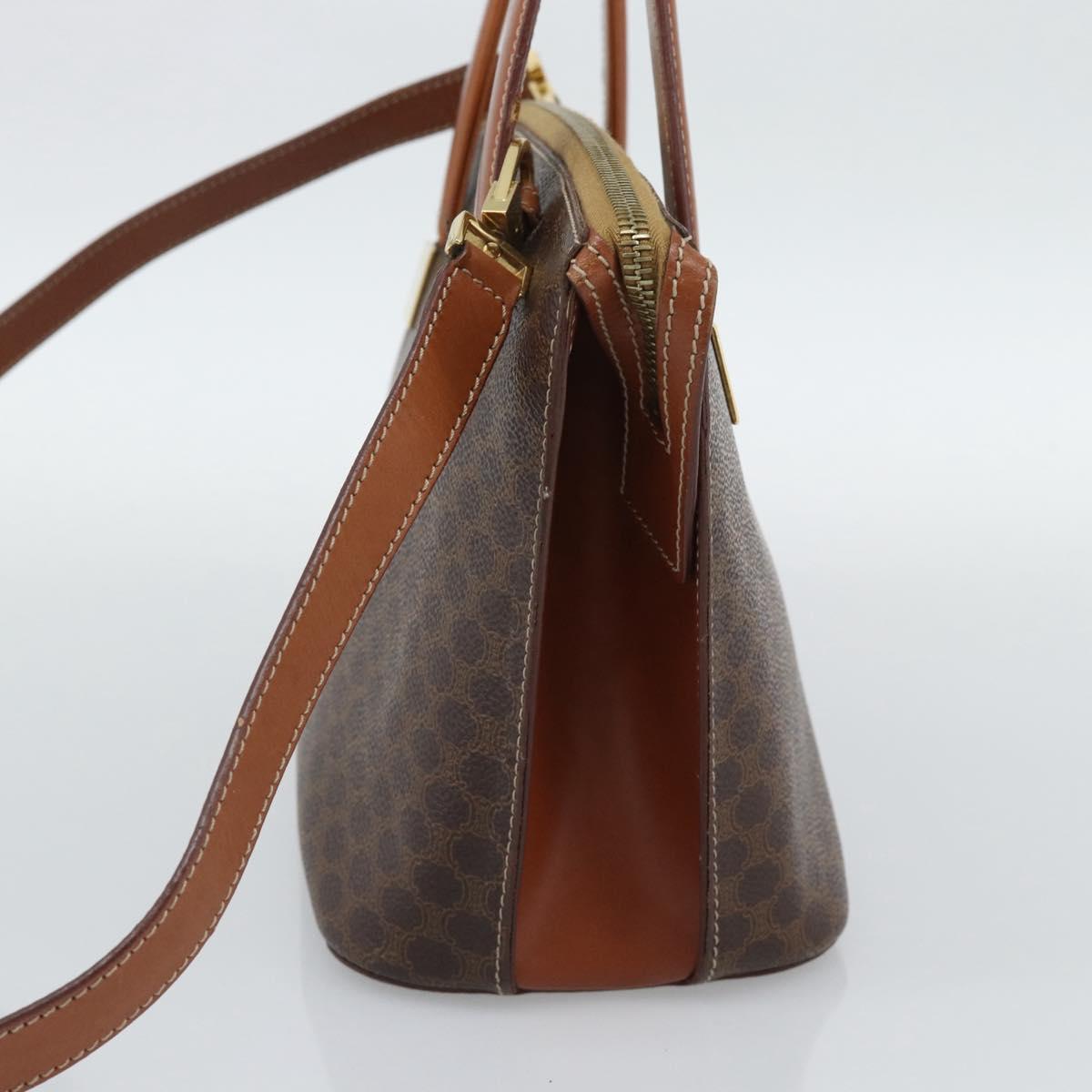 CELINE Macadam Hand Bag PVC Leather 2way Brown Gold Tone Auth ep15277
