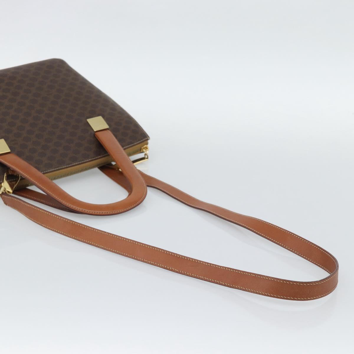 CELINE Macadam Hand Bag PVC Leather 2way Brown Gold Tone Auth ep15277