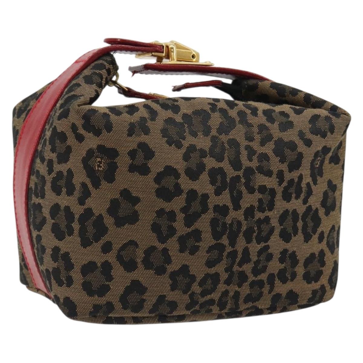 FENDI Vanity Pouch Canvas Brown Gold Tone Auth ep15284A