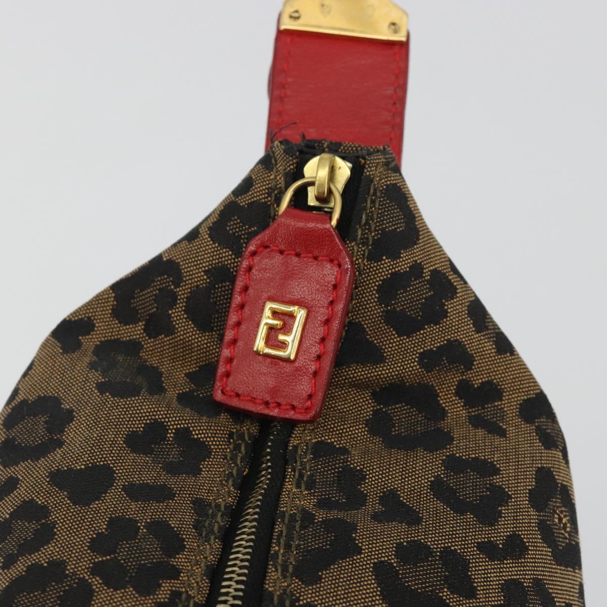FENDI Vanity Pouch Canvas Brown Gold Tone Auth ep15284A