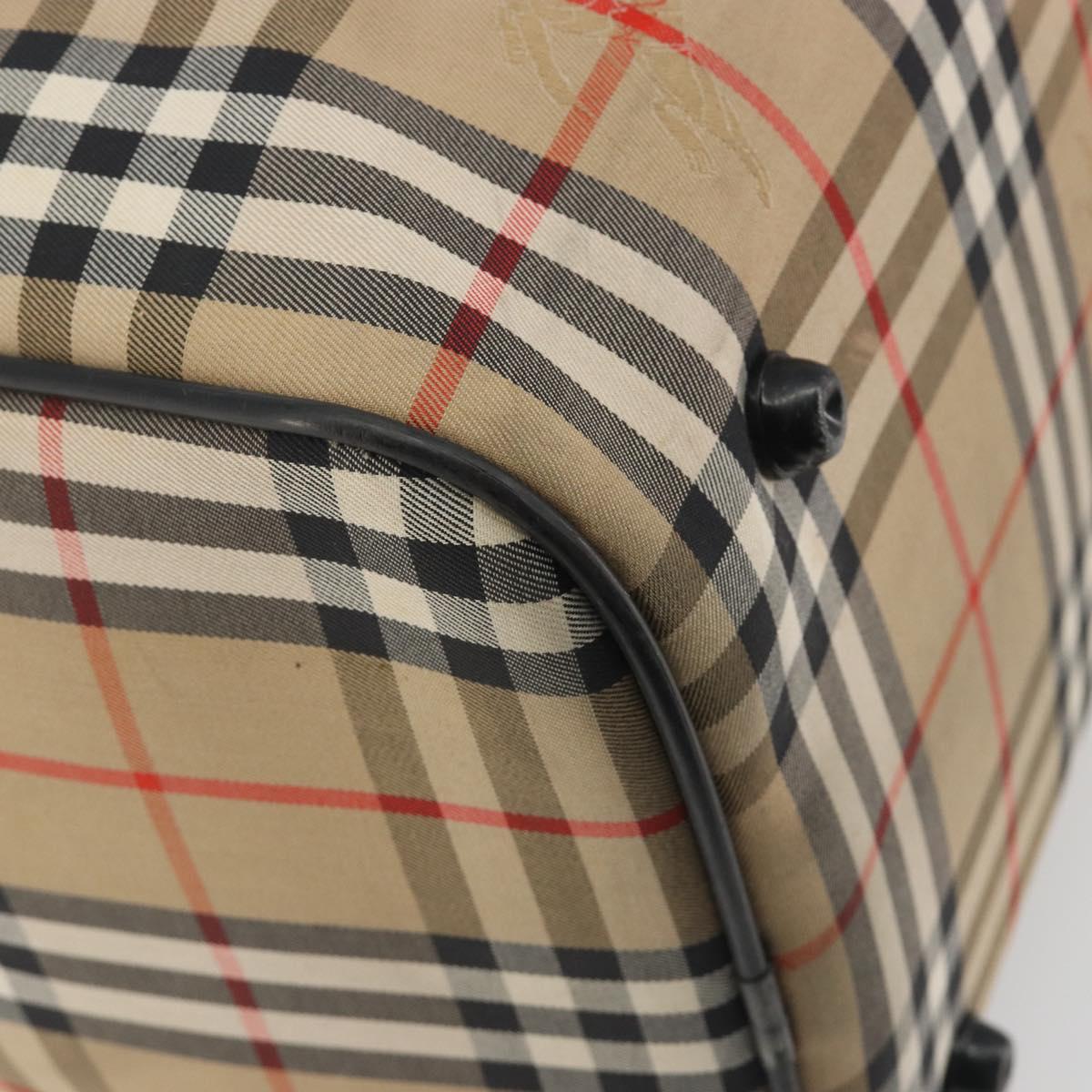 Burberrys Nova Check Boston Bag Canvas Beige Black Auth ep15288