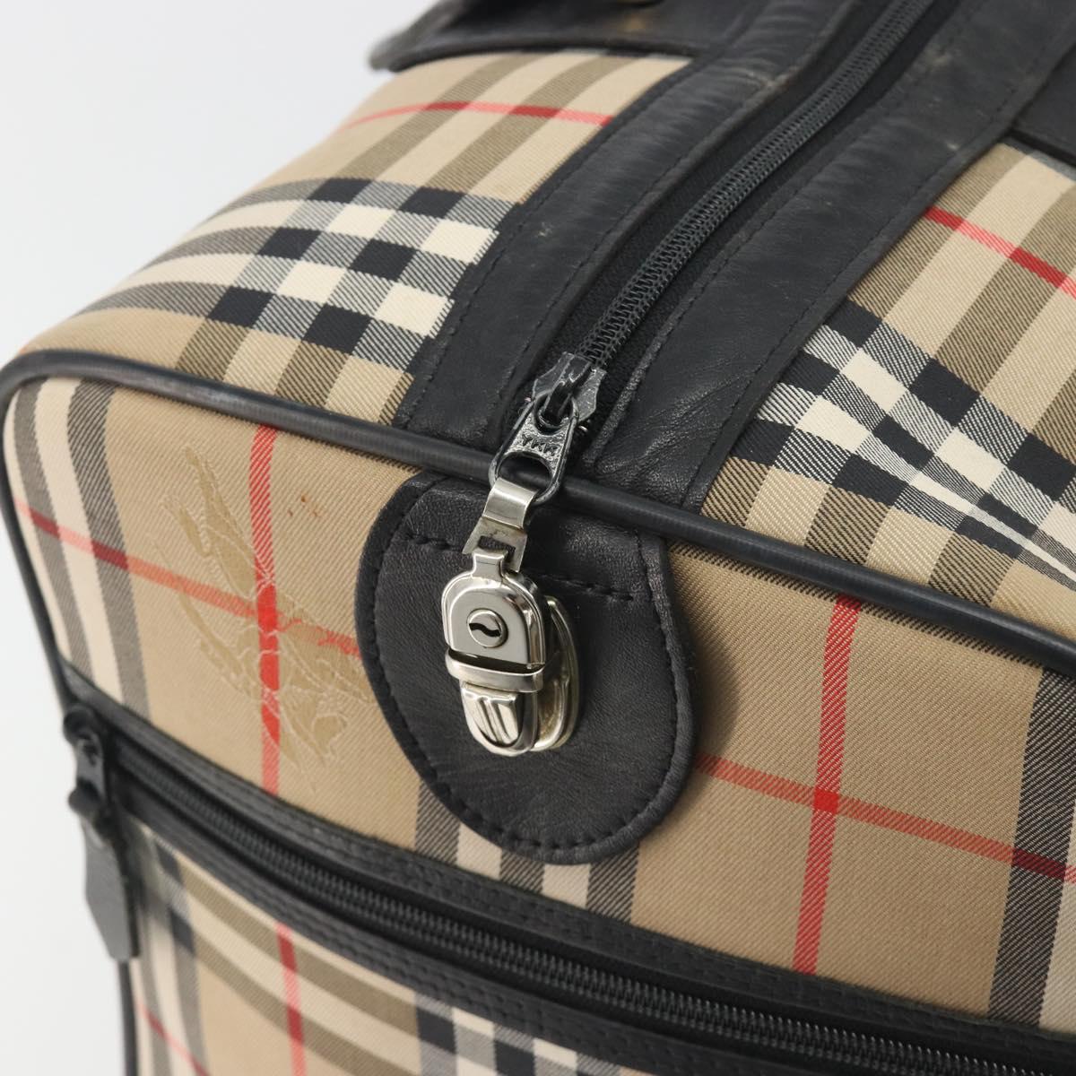 Burberrys Nova Check Boston Bag Canvas Beige Black Auth ep15288