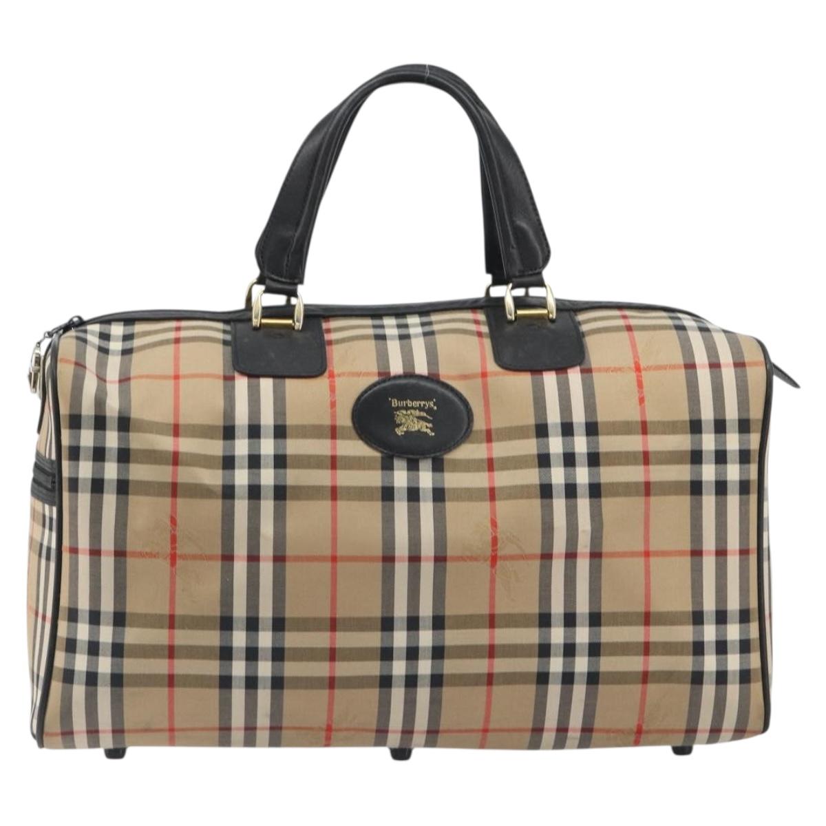 Burberrys Nova Check Boston Bag Canvas Beige Black Auth ep15288