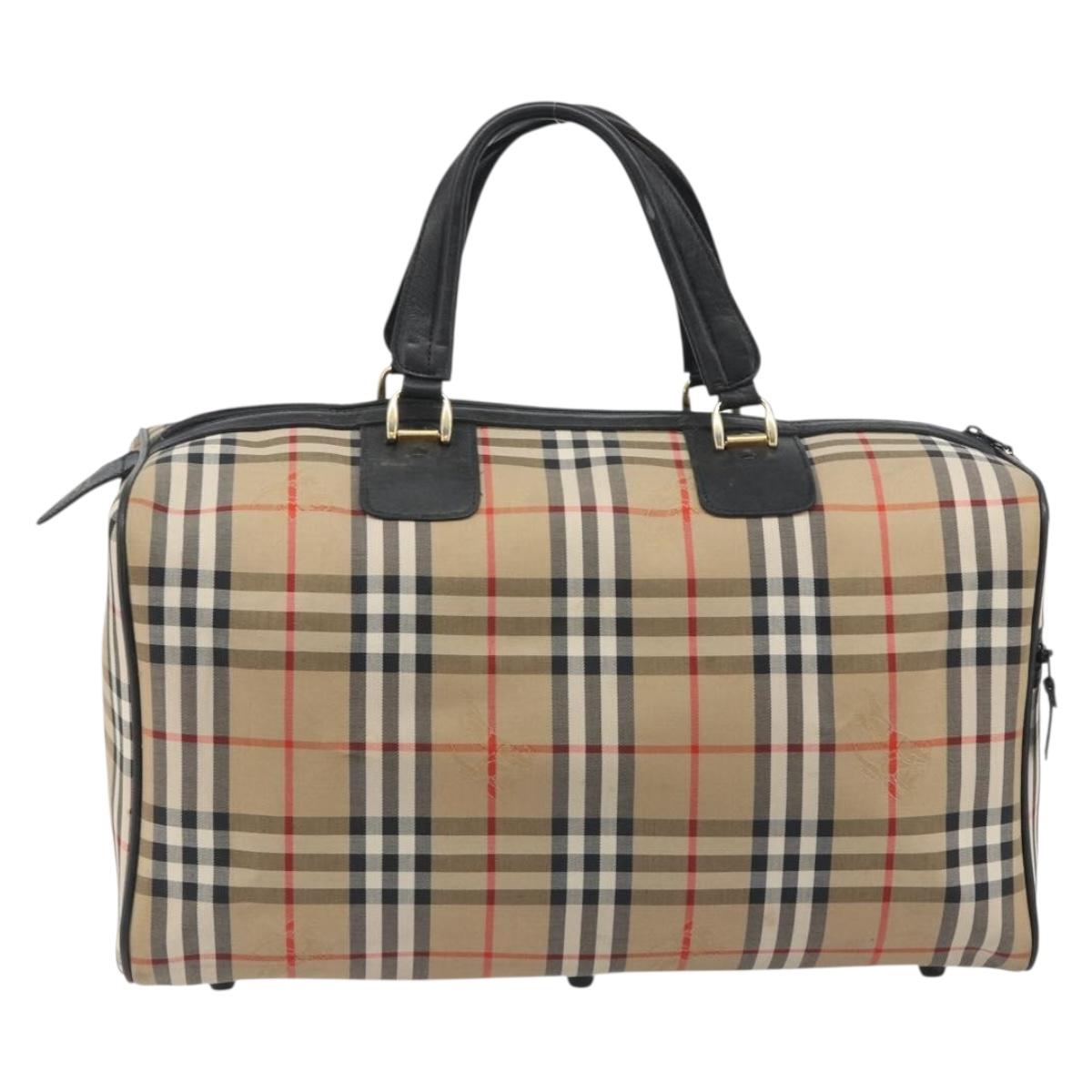 Burberrys Nova Check Boston Bag Canvas Beige Black Auth ep15288