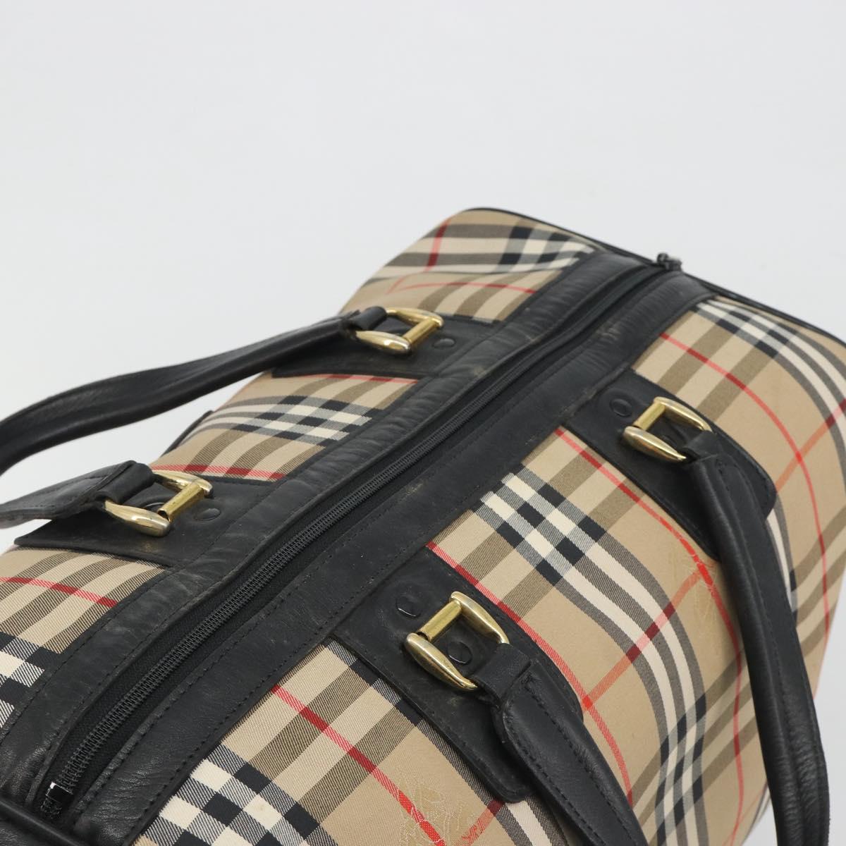 Burberrys Nova Check Boston Bag Canvas Beige Black Auth ep15288